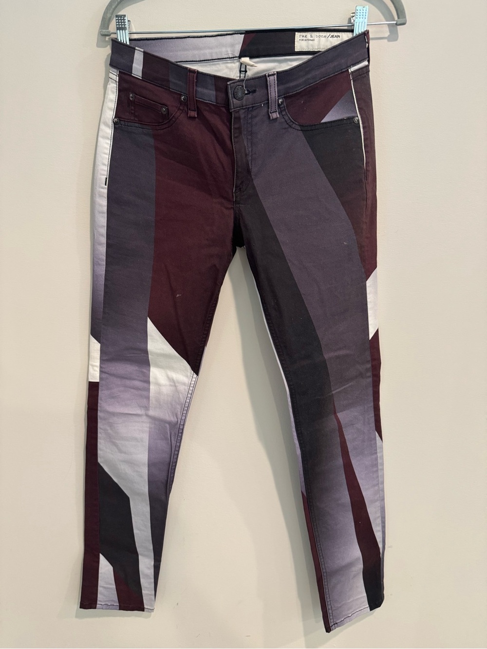 Rag & Bone Purple, Grey and White Abstract Colorblock Skinny Jeans